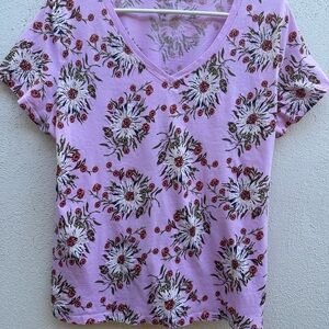 dip Floral V-Neck Short Sleeve Top - Lavender